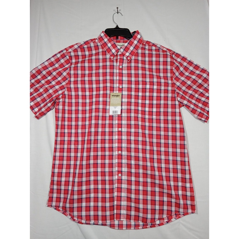 Wrangler Riata Short Sleeve Plaid‎ Large Lightweight Red White Blue